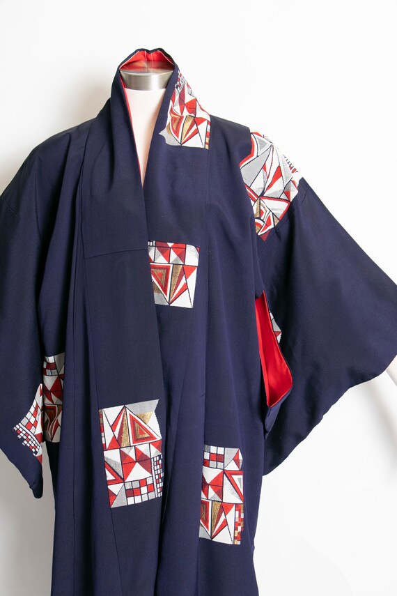 1970s Kimono Japanese Robe Embroidered Blue Rayon - image 4