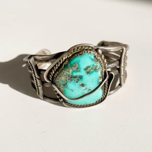 Vintage Sterling Silver Morenci Turquoise Navajo Cuff Bracelet