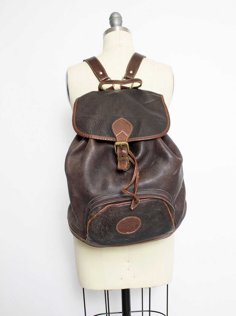 Vintage Leather Backpack Eddie Bauer Brown Leather Brass Etsy