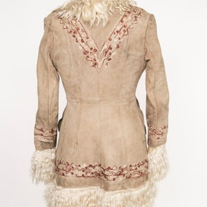 1970s Coat Embroidered Shearling Afghan Sheepskin XS image 3