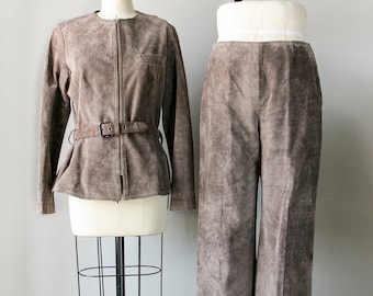 1980s Anne Klein Suede Ensemble Pants Jacket S