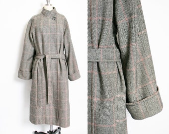 1980s Coat Wool Plaid Heavy Robe