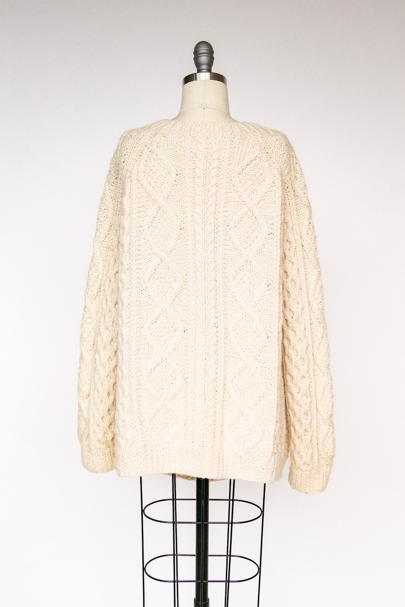 1970s Irish Wool Cardigan Fisherman Sweater Knit L image 2