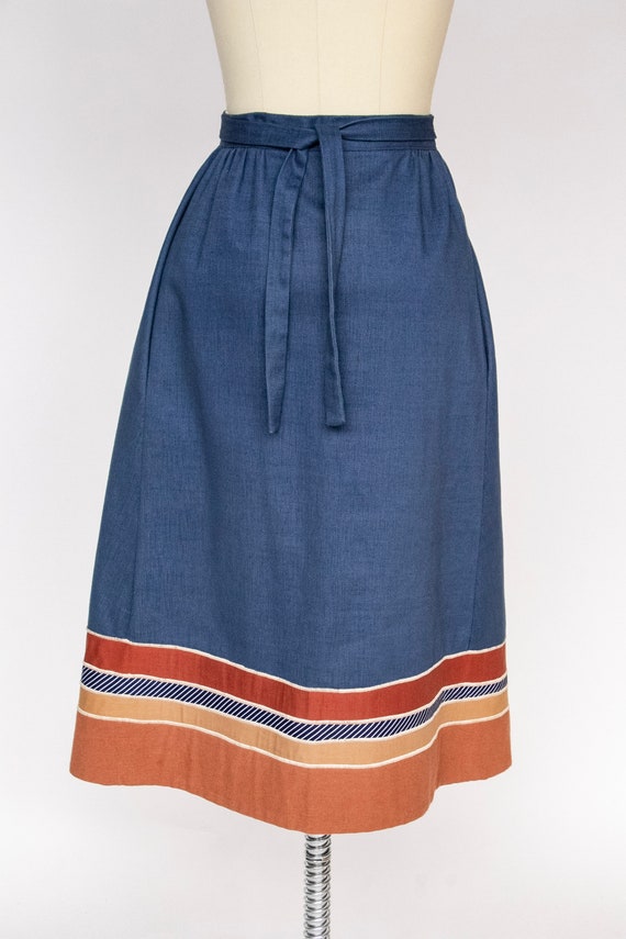 1970s Wrap Skirt Cotton Denim Patchwork M - image 3