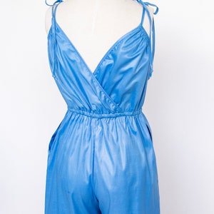 1980s Jumpsuit Blue Cotton Romper S/M image 6