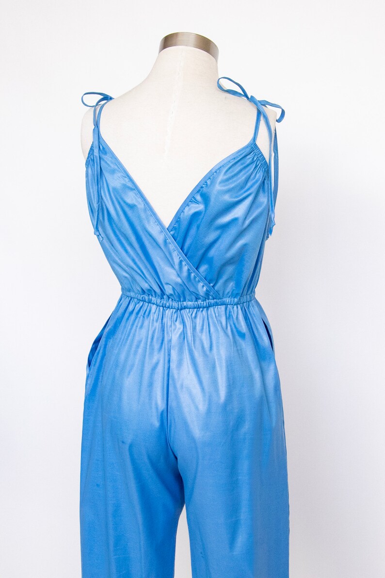 1980s Jumpsuit Blue Cotton Romper S/M image 6