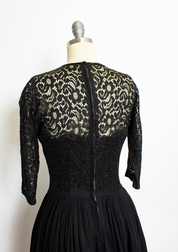 1950s Dress Black Illusion Chiffon Lace S - image 5