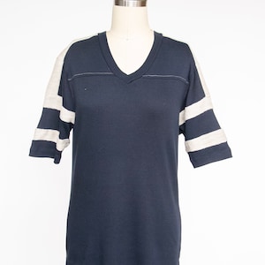 1980s Tee Blue Stripe Weave T-Shirt M