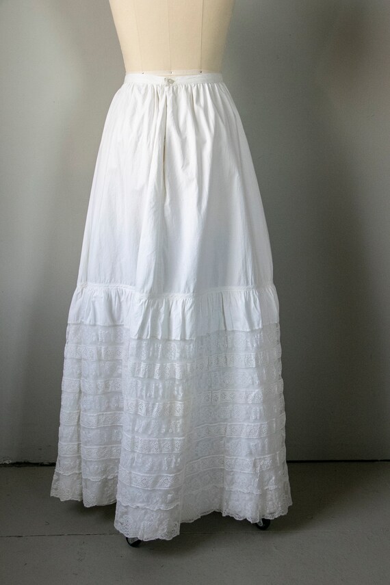 Antique Skirt Edwardian Cotton Lace Petticoat XS - image 2