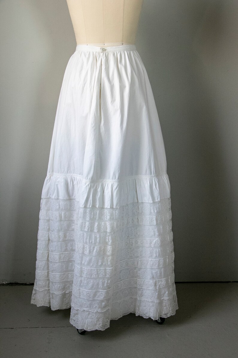 Antique Skirt Edwardian Cotton Lace Petticoat XS image 2