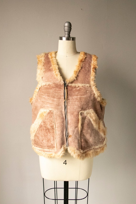 1970s Shearling Fur Vest Suede M - image 1