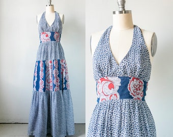 1970s Maxi Dress Young Innocent Halter XS