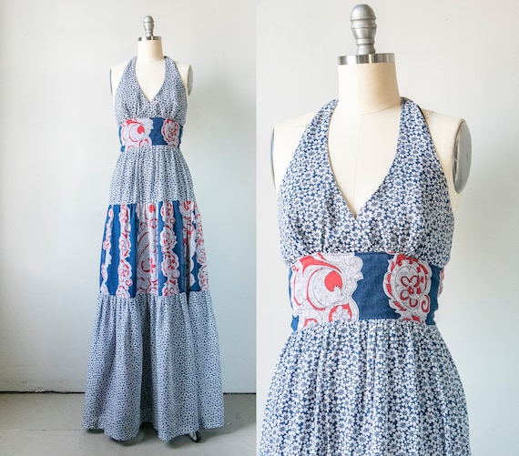 1970s Maxi Dress Young Innocent Halter XS - image 1