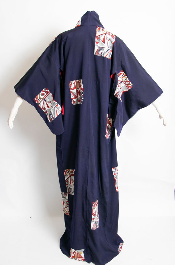 1970s Kimono Japanese Robe Embroidered Blue Rayon - image 2