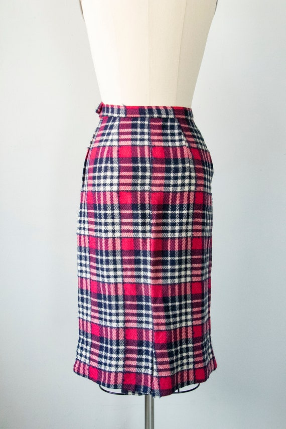 1960s Pencil Skirt Wool Plaid XS - image 3