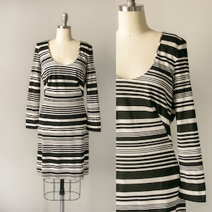 1960s Dress Striped Knit Mod M