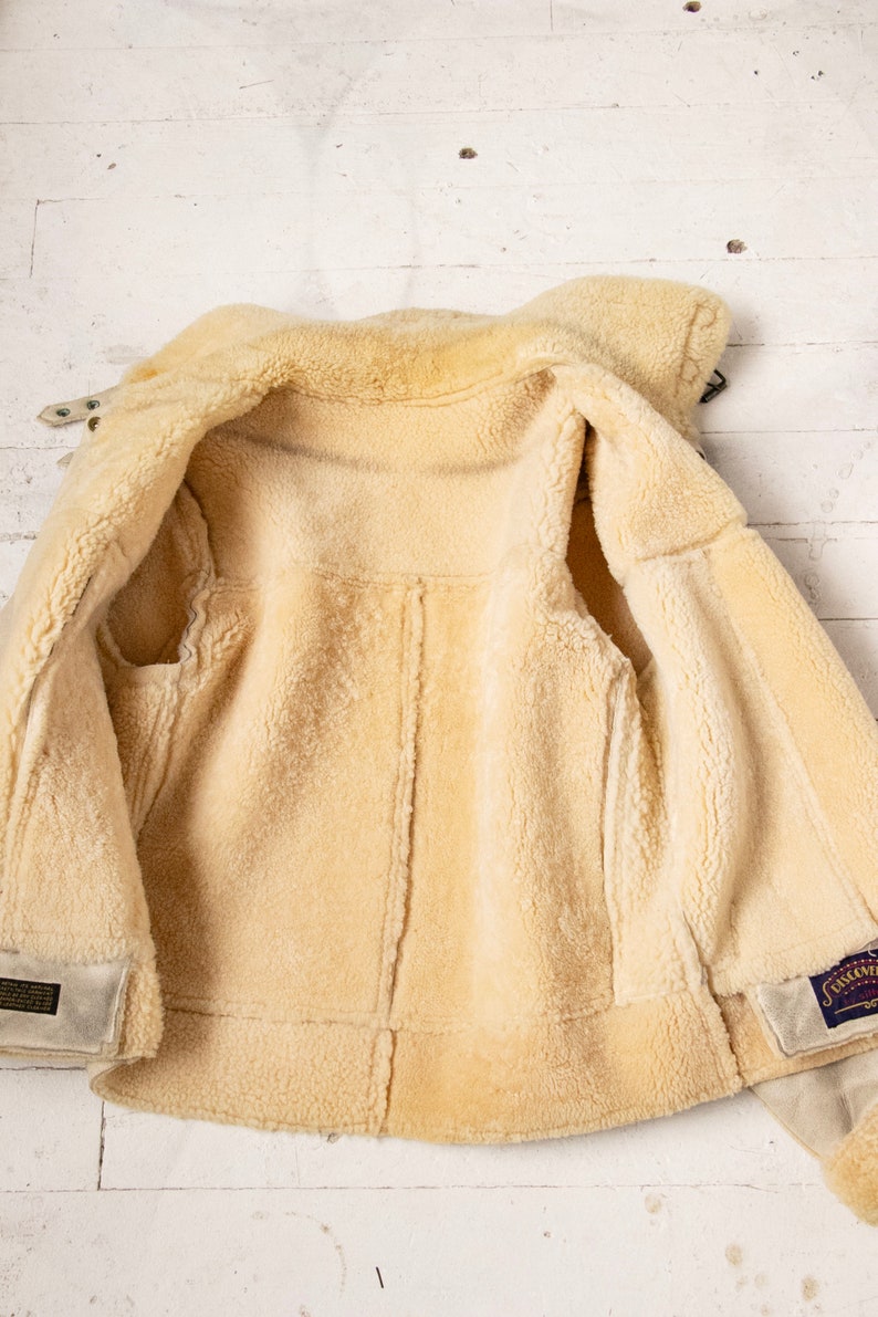 1970s Mens Shearling Coat Suede Fur Bomber M image 3