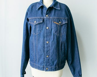 Jaqueta jeans Saddle King azul dos anos 80, tamanho M (38").