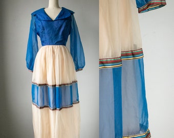 1960s Dress Silk Chiffon Maxi Gown M