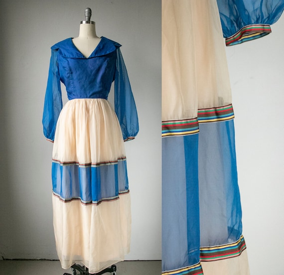 1960s Dress Silk Chiffon Maxi Gown M