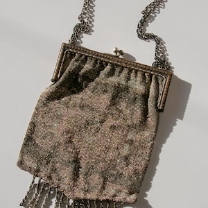 Antique Purse 1920s Beaded Fringe Clutch Bag Deco Silver