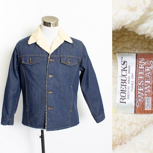 1980s Sherpa Jacket Roebucks Denim Fleece L
