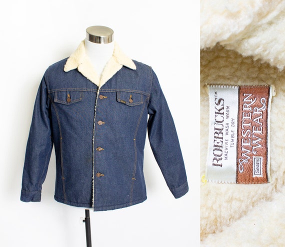 1980s Sherpa Jacket Roebucks Denim Fleece L - image 1