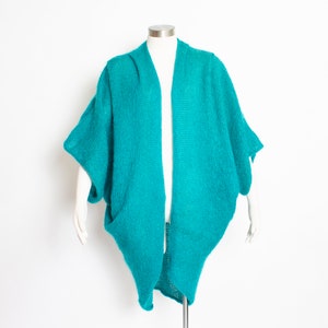 1980s Cardigan Sweater Teal Oversized Wool