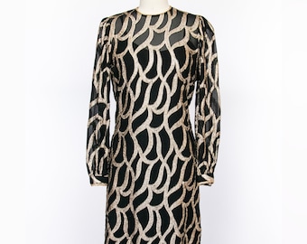 1960er Kleid Metallic Gold Illusion Seide Chiffon Cocktail S