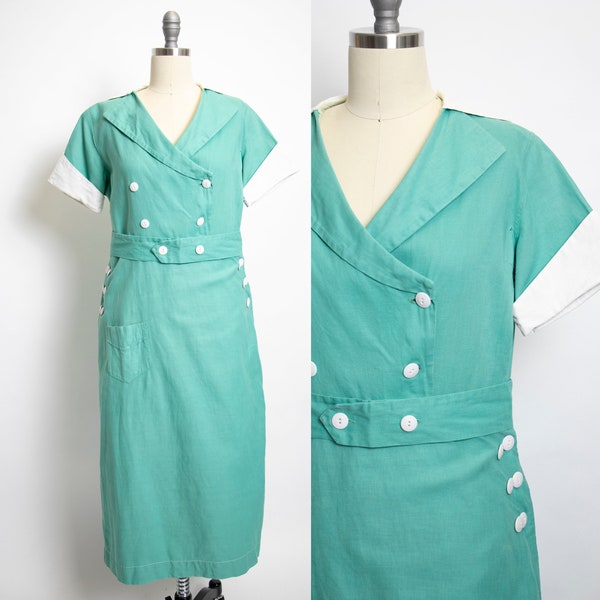 1930s Wrap Dress Mint Cotton Canvas M