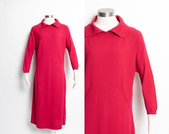 Robe pull des années 1960 en tricot de laine à manches longues meringue M/L