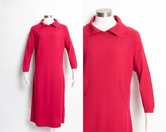 1960s Sweater Dress Wool Knit Long Sleeve Meringue M / L