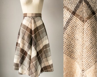 1960s Wool Full Skirt Plaid M