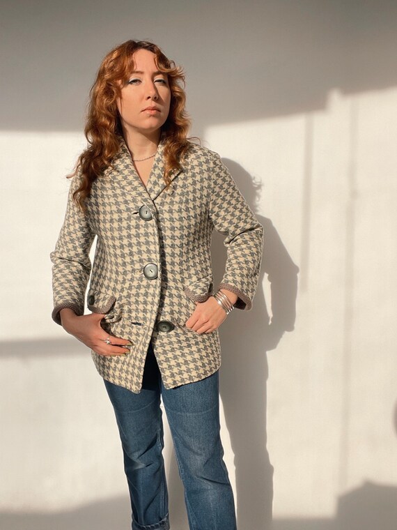 1960s Wool Jacket Houndstooth Mod Coat S - image 10