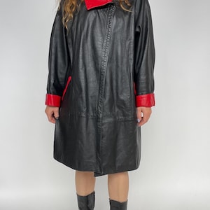 1980s Leather Jacket Oversized Swing Coat M/S