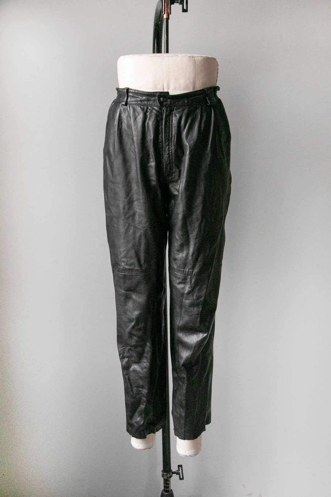 1980s Leather Pants Black High Waist M - Etsy