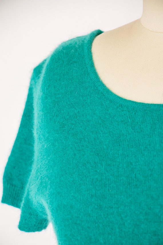 1980s Sweater Knit Top Teal Angora Deadstock M - image 4