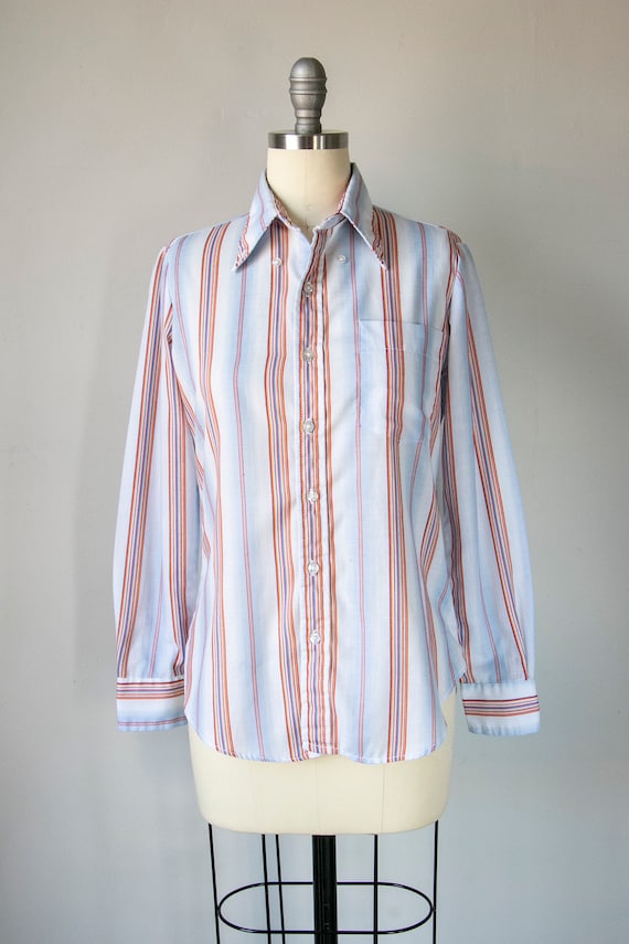 1970s Blouse Striped Top XS - image 1