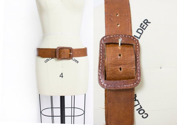 1970s Leather Belt Brown Boho M / L - image 1