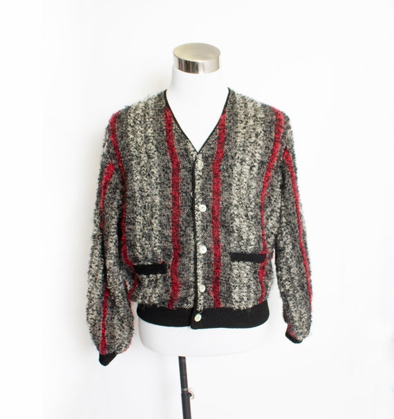 Vintage 1950s Men's Cardigan WOOL Boucle Stripe Sw