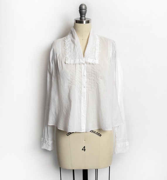 Antique White Cotton Blouse Edwardian 1910s S
