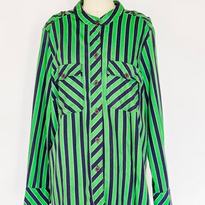 1970s Blouse Striped Cotton Top XL