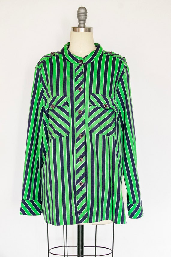 1970s Blouse Striped Cotton Top XL - image 1