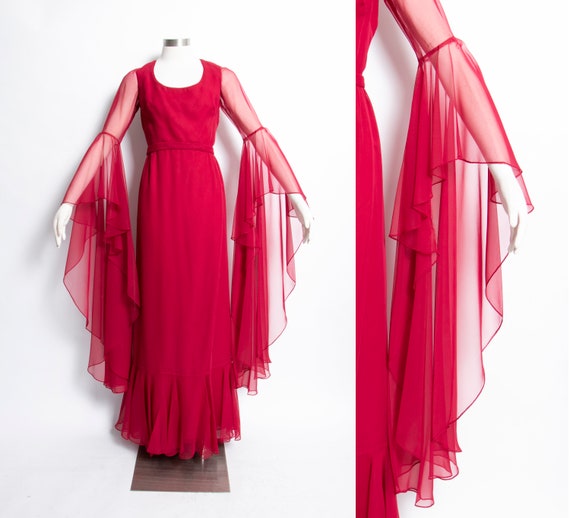 1960s Dress ANGEL SLEEVE Miss Elliette Chiffon Gow