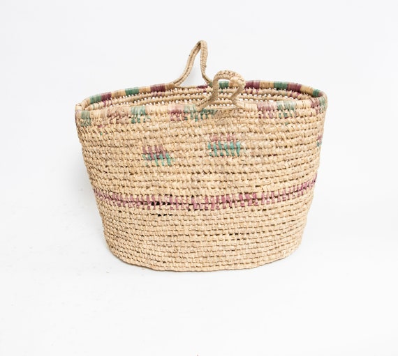 1980s Basket Purse Rattan Woven Market Tote Bag