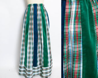 1970s Maxi Skirt Patchwork Velvet Plaid S