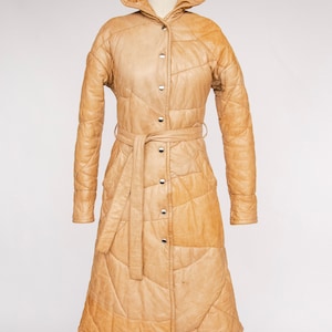 1970s Coat Deerskin Quilted Leather Finnish Jacket Hooded XS