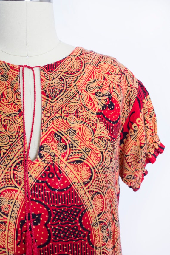1970s Dress Cotton Red Boho S - image 5