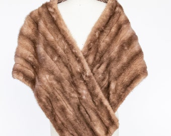 1950s Fur Stole Mink Brown Plush Fluffy Wrap Caplet