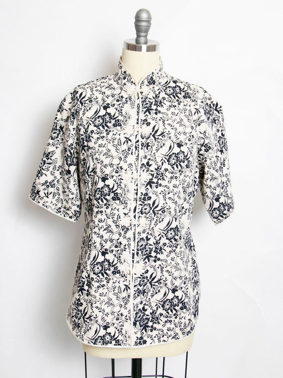 1990s Cotton Jacket Floral Lounge Top M - image 1